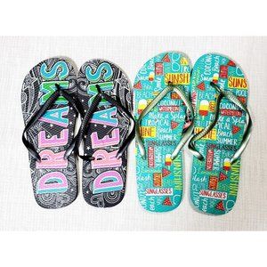 Lot 2 pair Summer Flip Flops Black & Mint Green Thong Sandals sz 7 & 8 NEW